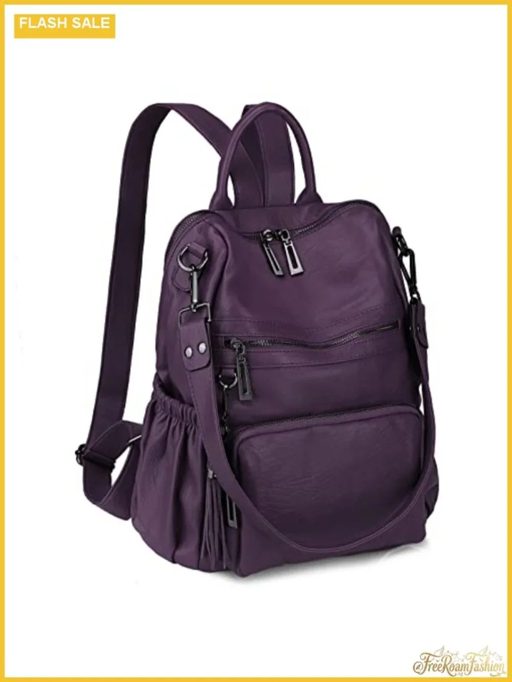 Vegan Leather Travel Backpack Purse with Tassel, 10 Pockets, for Women